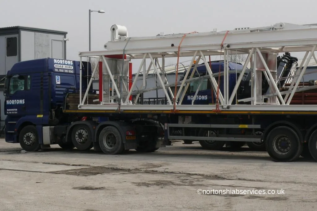 Tower crane lattice sections loaded on a Nortons trailer