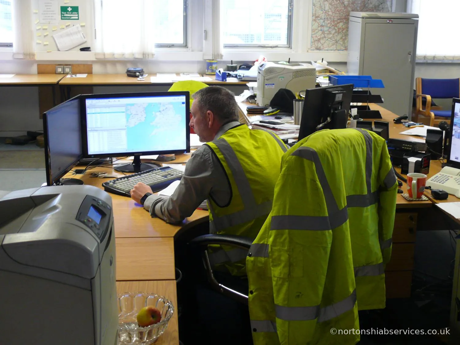 Inside the Nortons Hiab Services office in Manchester