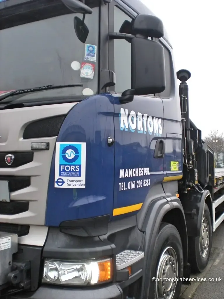 FORS Bronze accreditation sticker displayed on the door of a Nortons lorry