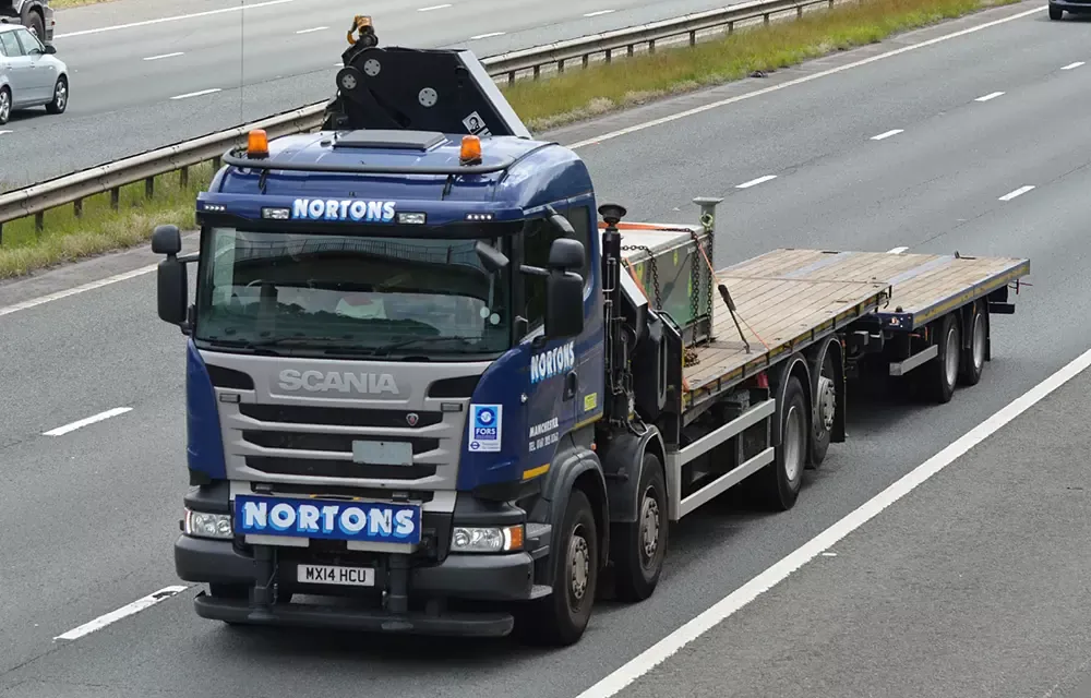 Nortons hiab lorry at Bramham on the A1(M) in West Yorkshire