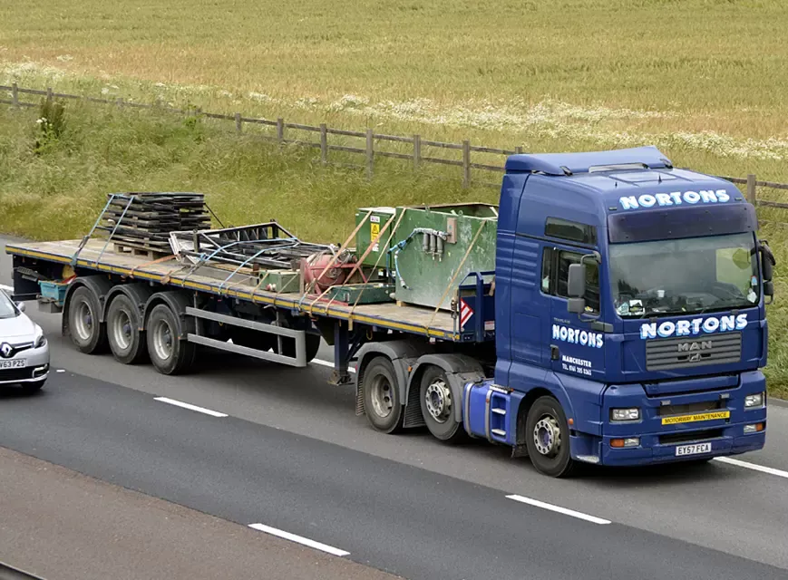 Nortons hiab lorry at Cranage services on the M6