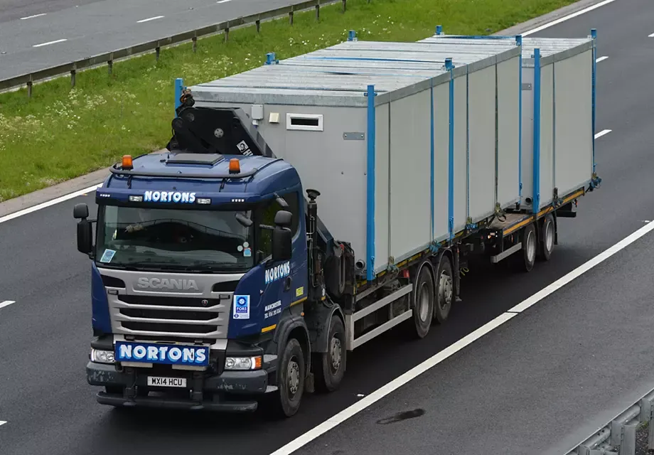 Nortons hiab lorry at Killington Lake services on the M6 in Cumbria