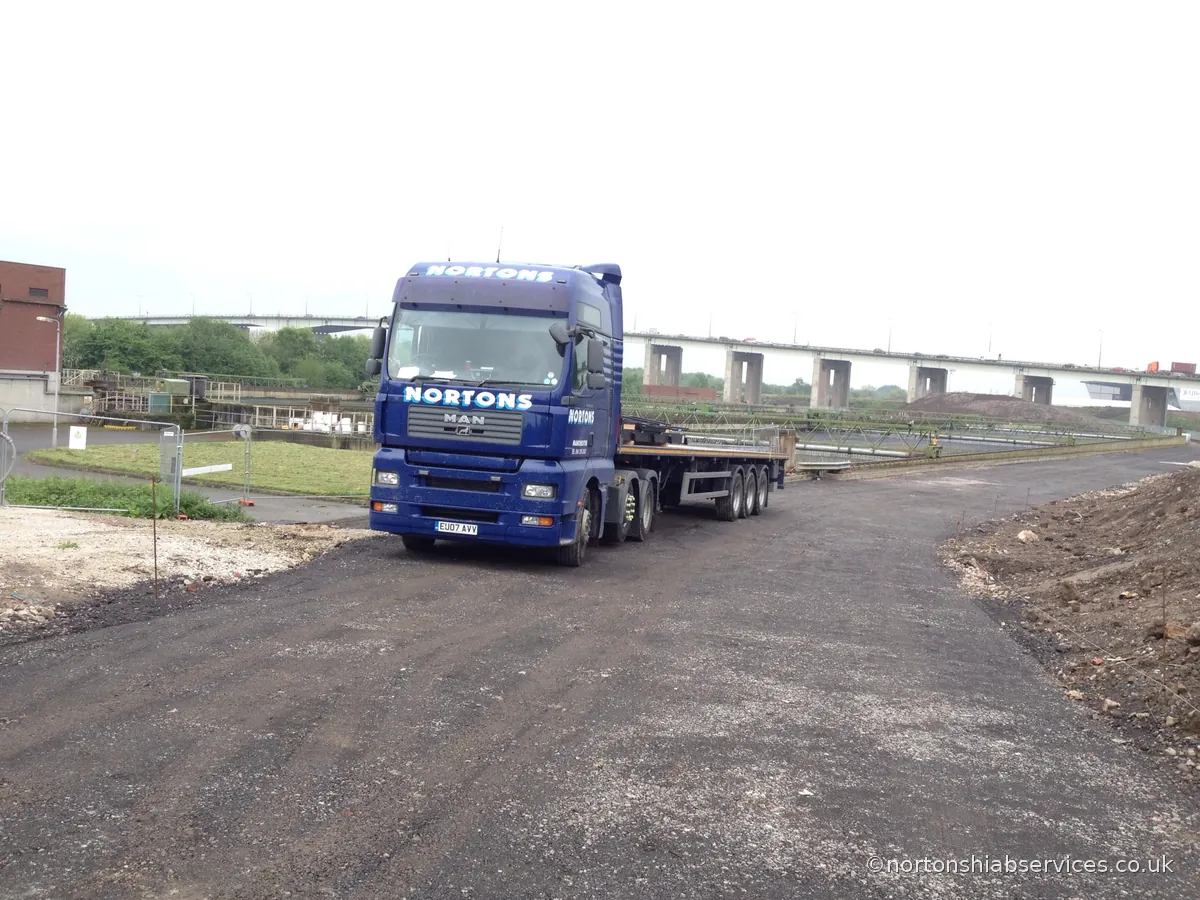 Nortons hiab working at Barton sewage works