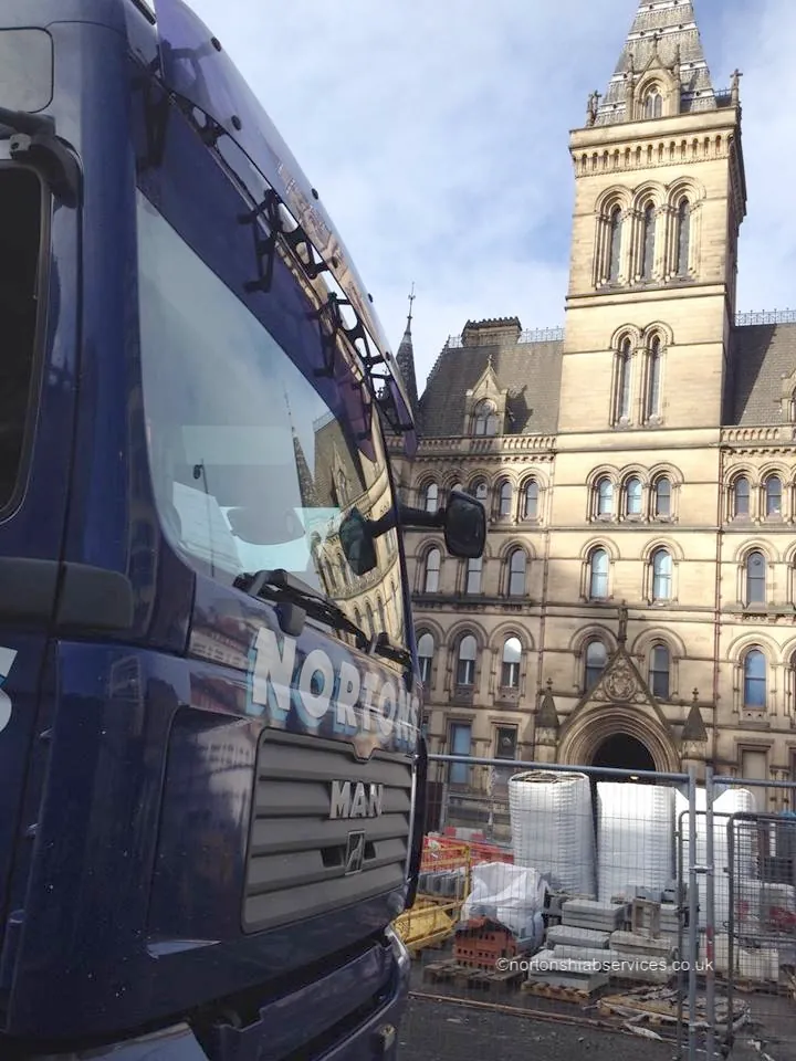 Nortons hiab lorry working on a Manchester city centre contract