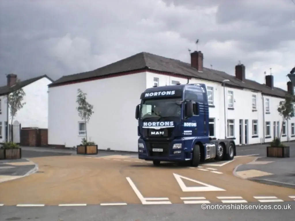 The Nortons tractor unit leaving Canada Street at the end of the DIY SOS build