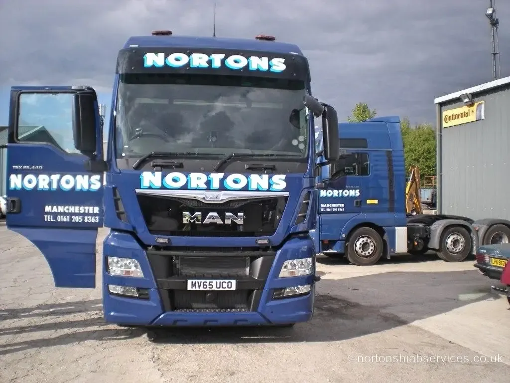 A Nortons tractor unit on Canada Street in Manchester during the DIY SOS build
