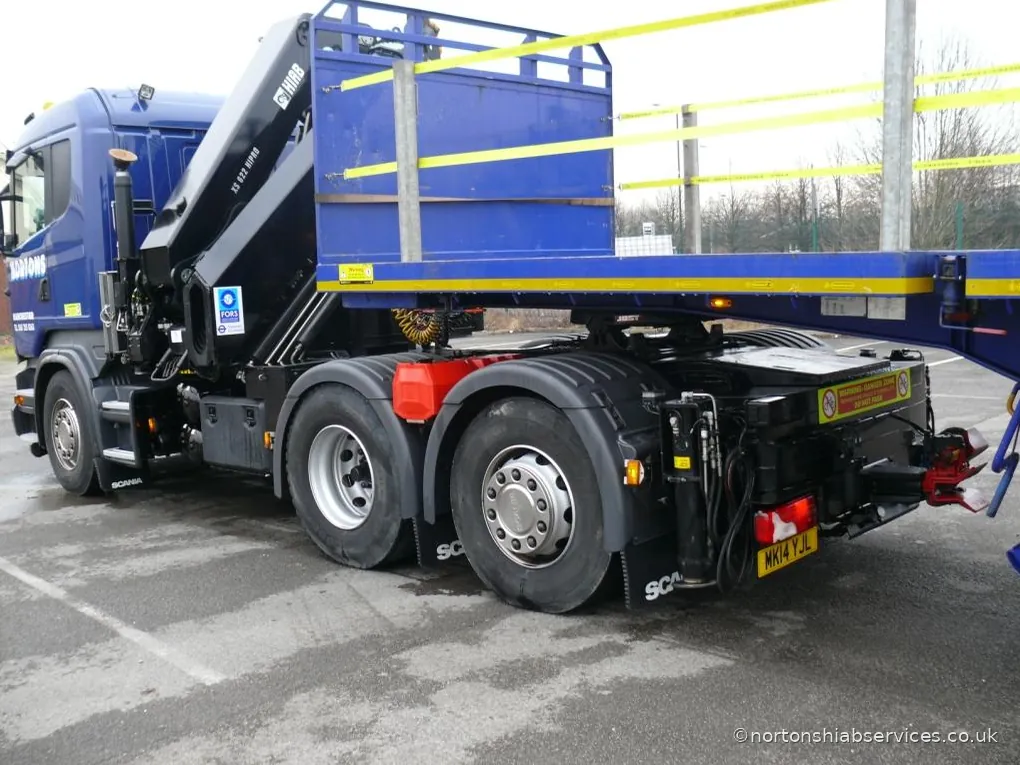Nortons articulated hiab tractor unit and flatbed trailer