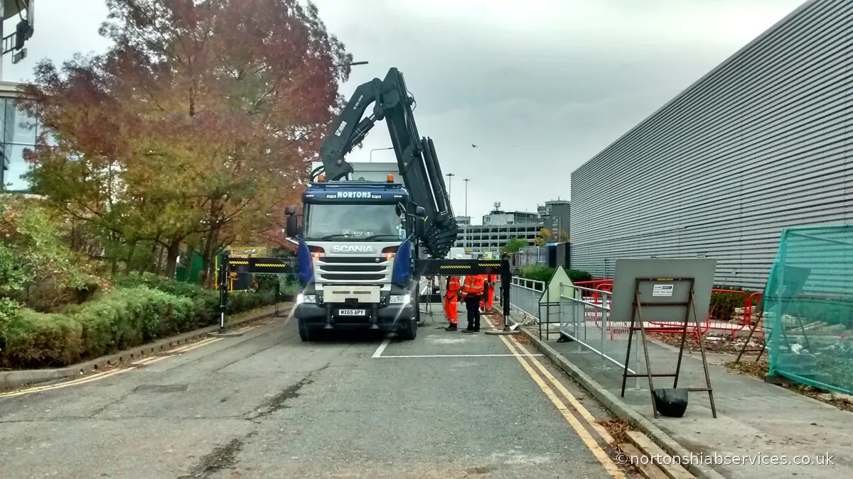 Nortons hiab lorry making a delivery on the Manchester university campus