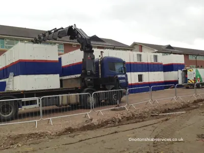 Plant trailers loaded on a Nortons vehicle for a movement in the Wigan area