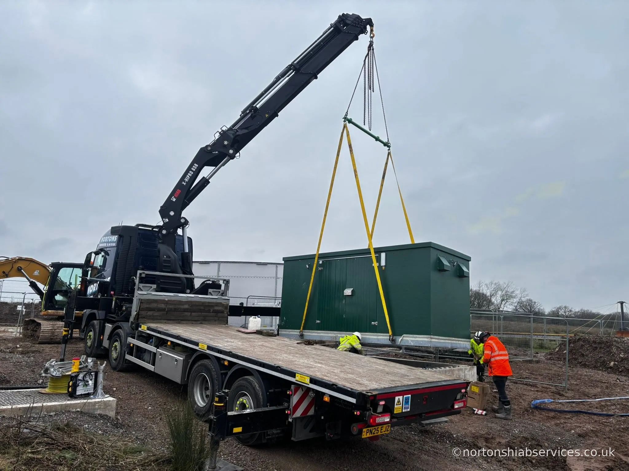 Nortons hiab delivering a plant unit at Winsford in Cheshire