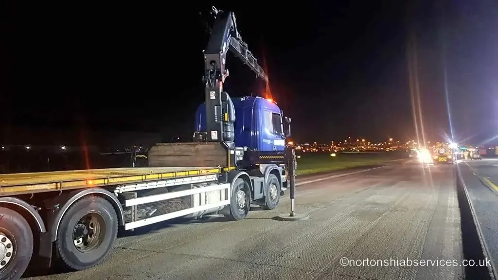 Nortons hiab lorry working on site inside the Manchester Airport boundary