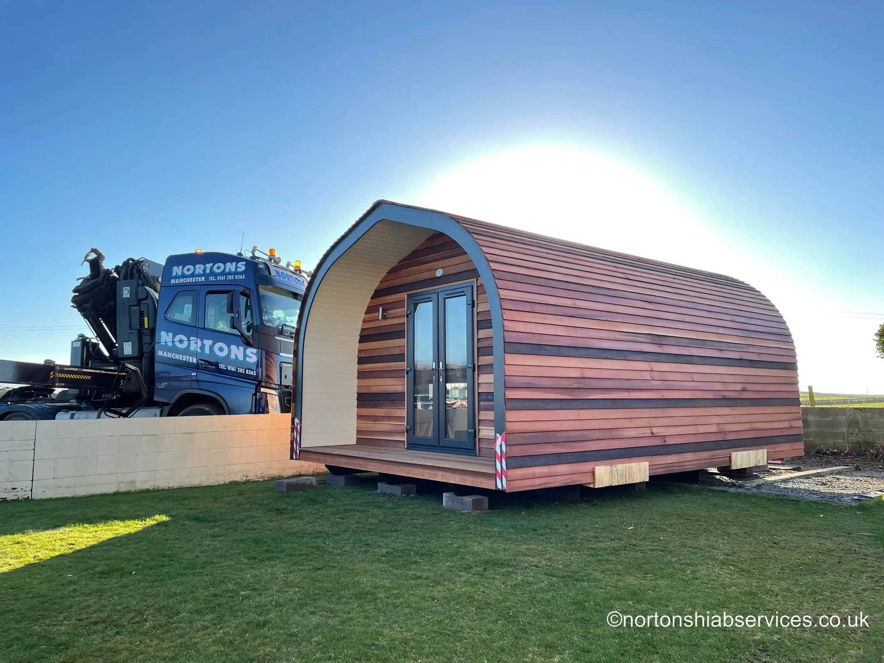 Glamping pods delivered by Nortons and set down at their final position