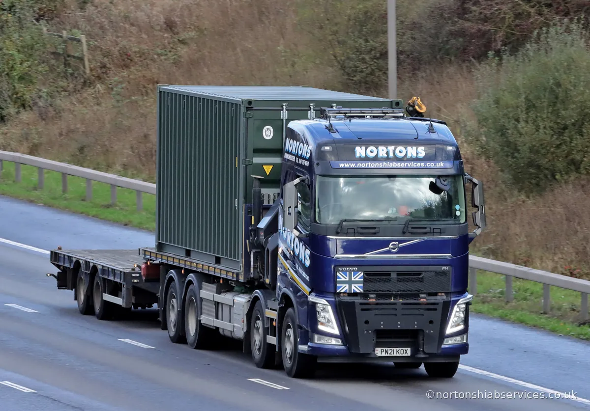 Nortons hiab lorry and container travelling southbound on the M6