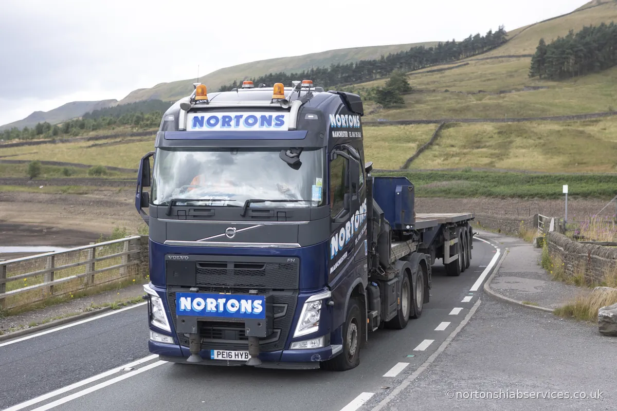 Nortons hiab lorry photographed by another driver on an A road
