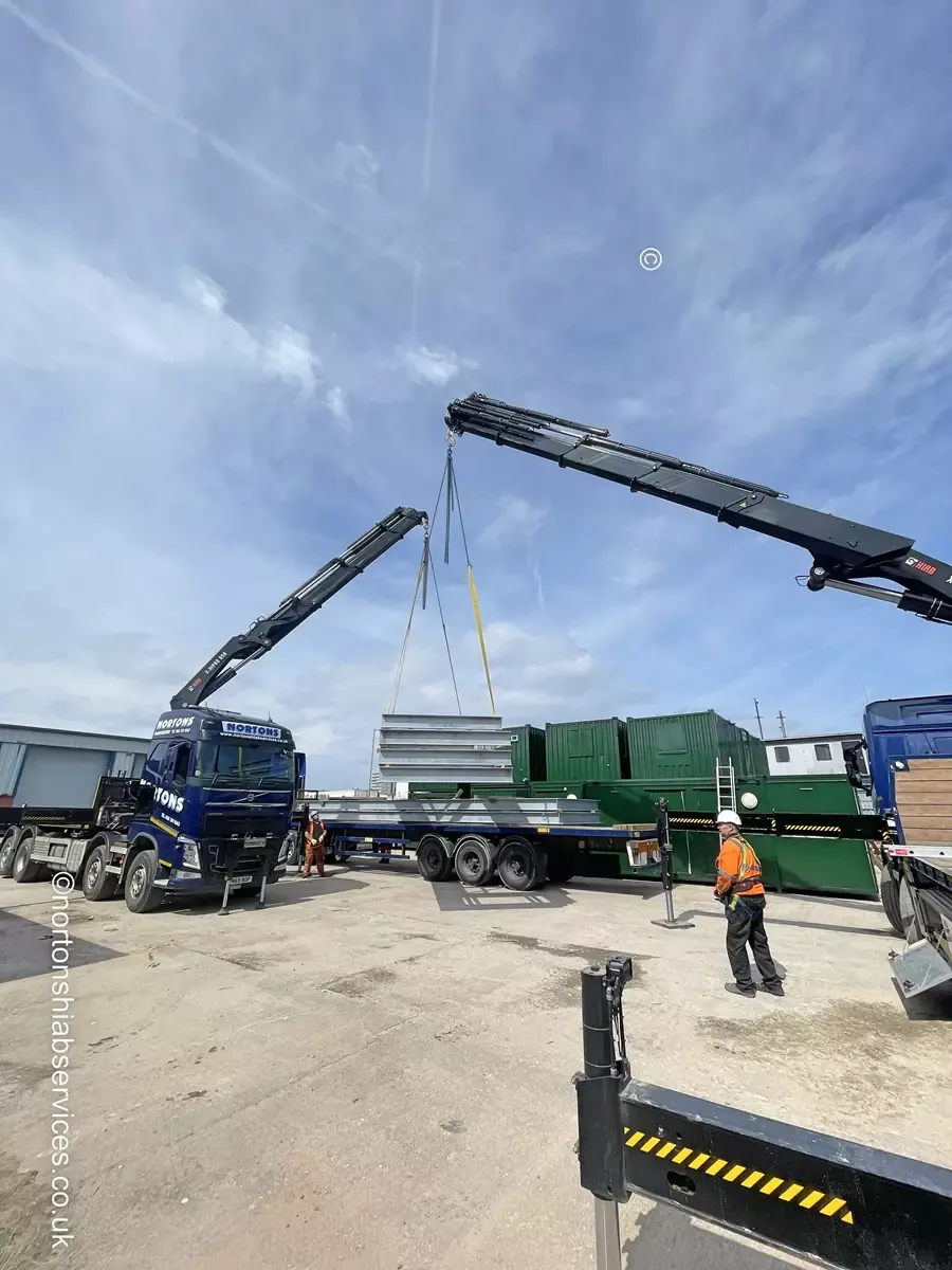 Nortons 858 rigid and 658 artic loaded with steel frames bound for Hinkley Point