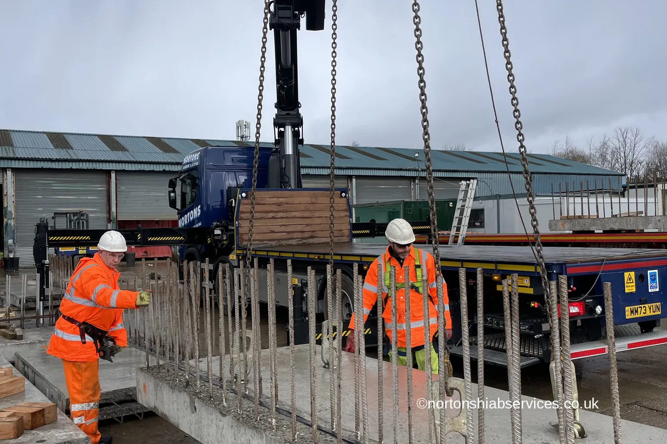 A precast concrete plank landed onto its bearing on site