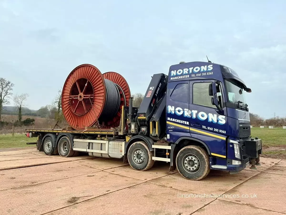 Nortons hiab lorry delivering a load at Stourport-on-Severn