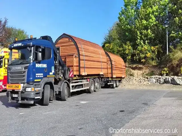 Glamping pods waiting in the Nortons yard before delivery