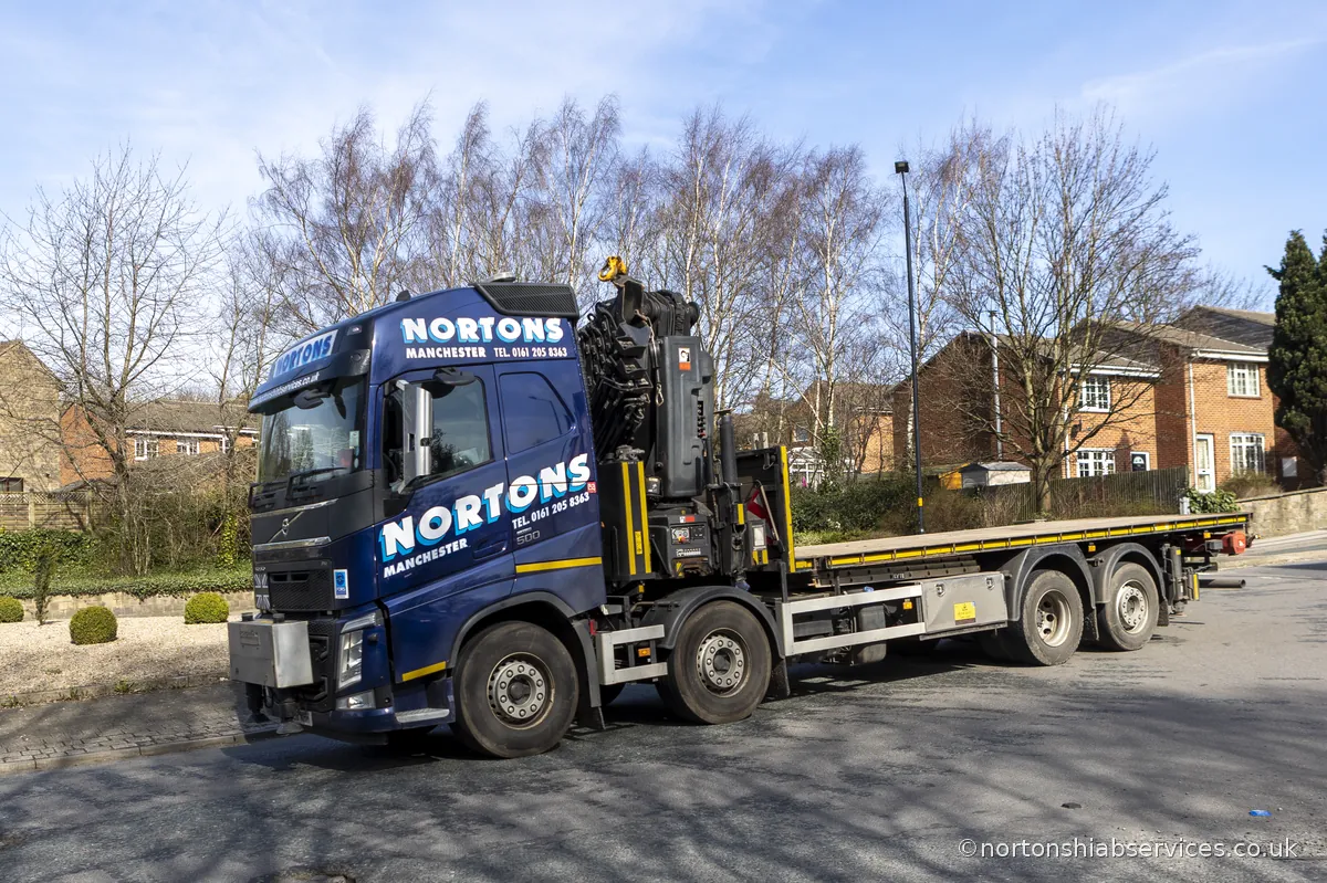 A Nortons hiab lorry photographed on the road by another driver