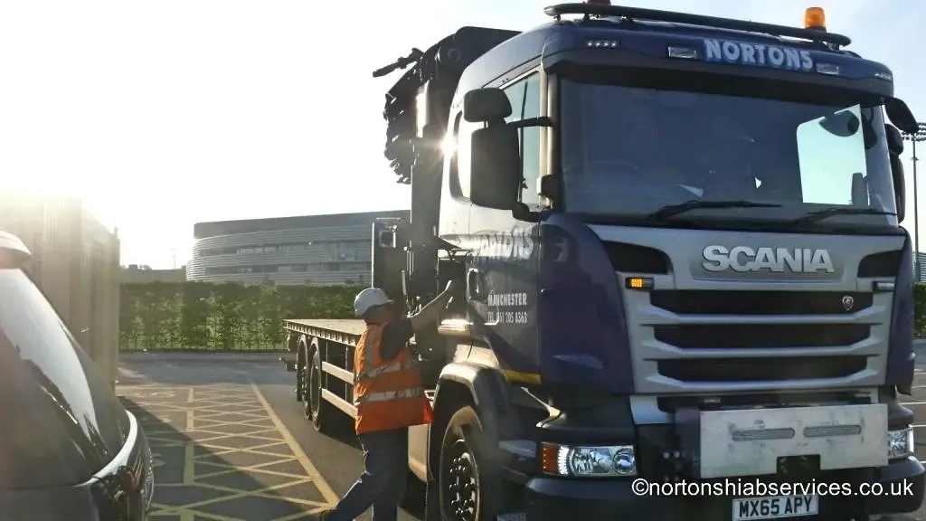 Nortons Scania hiab arriving at the Manchester City Academy development