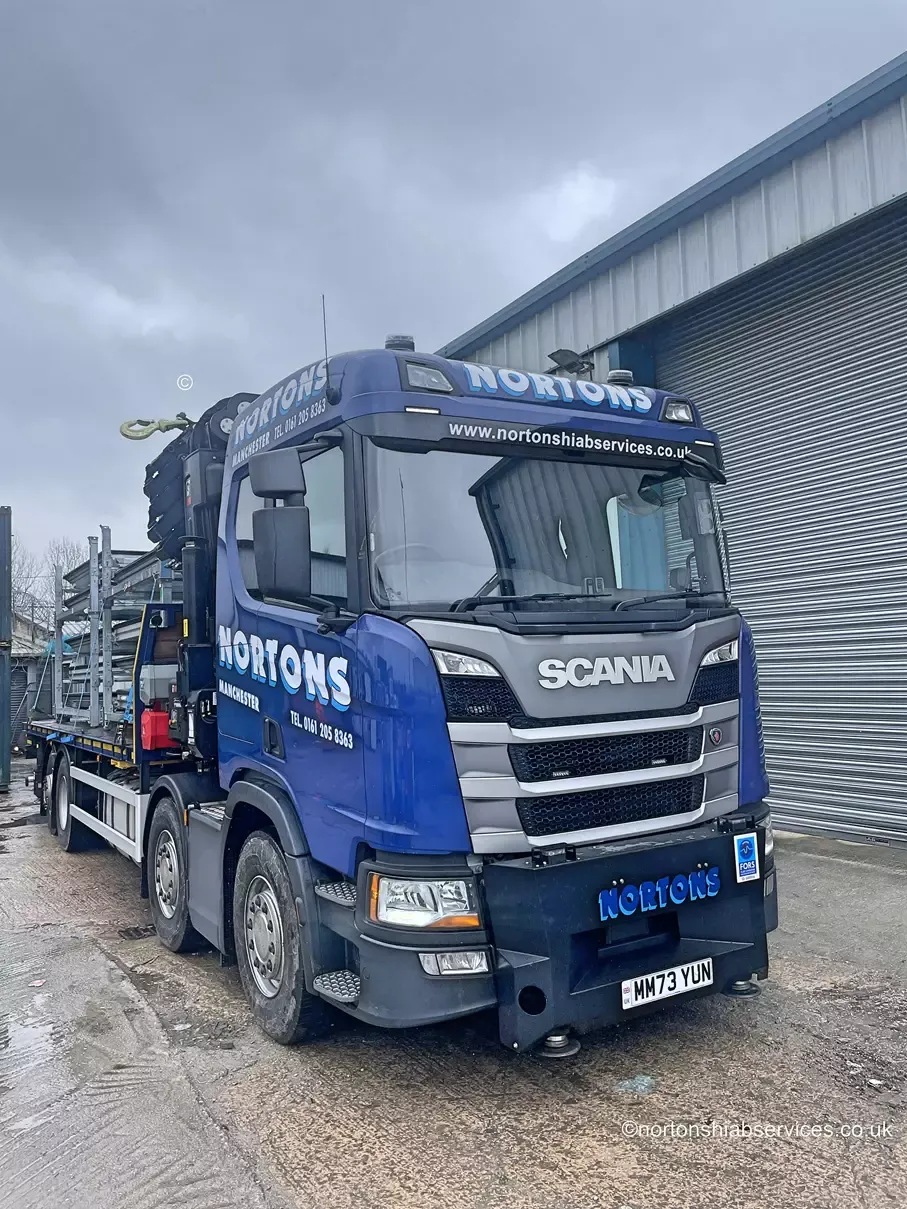 Nortons lorry arriving on site with a stillage load