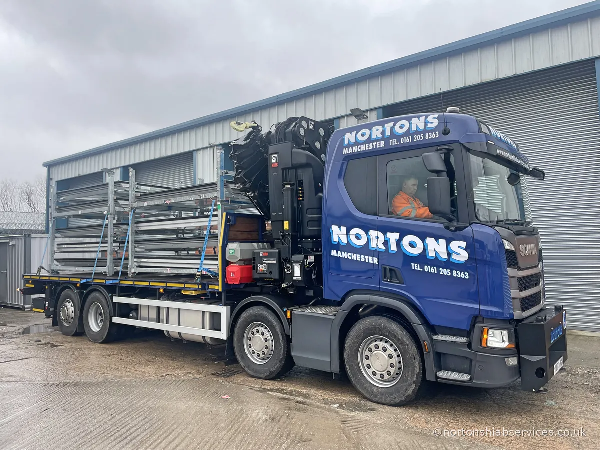 Glass stillages loaded on a Nortons lorry ready to leave the Manchester depot