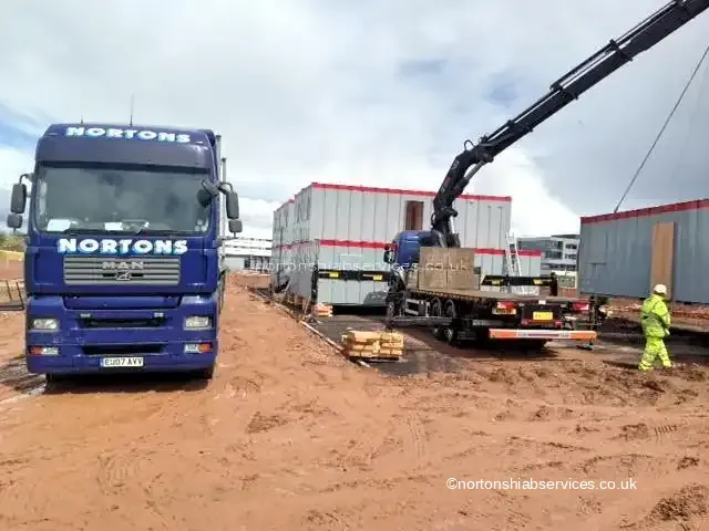 Site cabins set out in position on a Birmingham compound