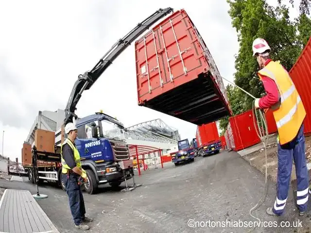 Nortons operatives securing a lifted unit on a Liverpool site