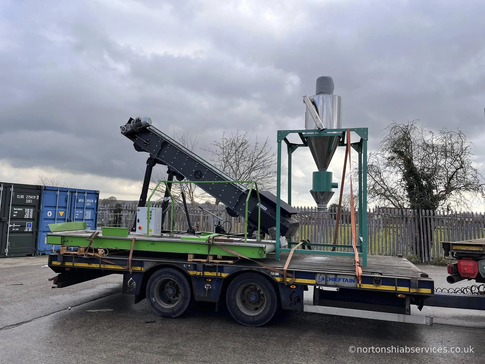 Nortons hiab lorry loaded with process plant equipment near Ripon