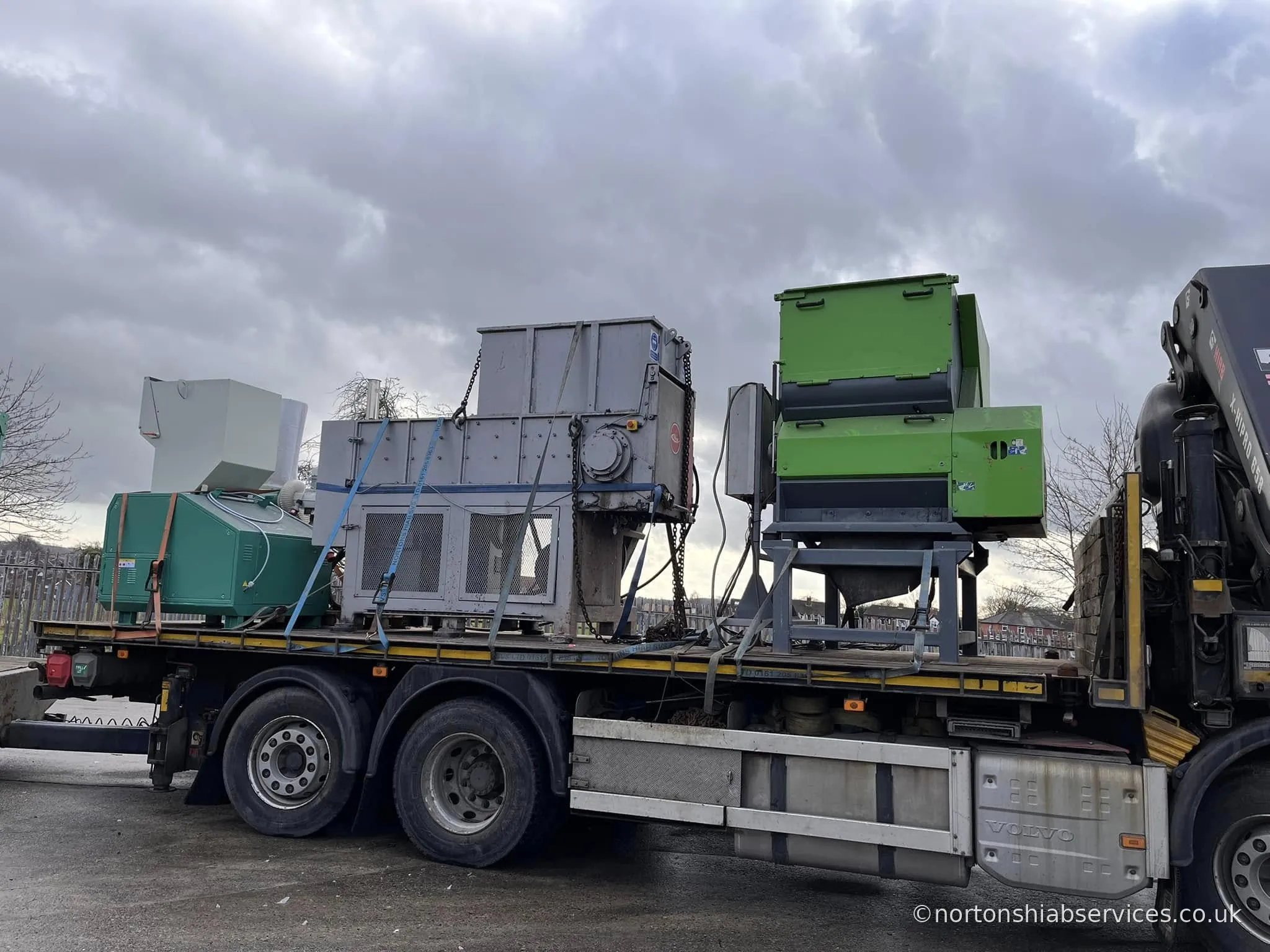 Industrial machinery loaded on a Nortons flatbed near Ripon