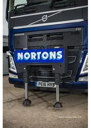 Front of a Nortons Volvo tractor unit with the legs down