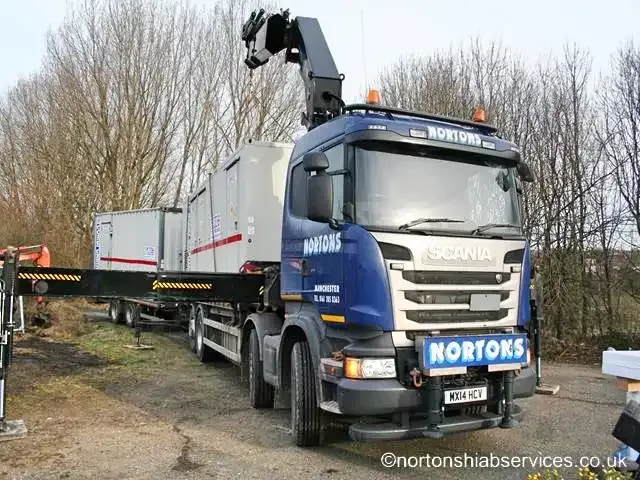 Nortons wagon and drag hiab with a site unit on the wagon bed and another on the drag trailer