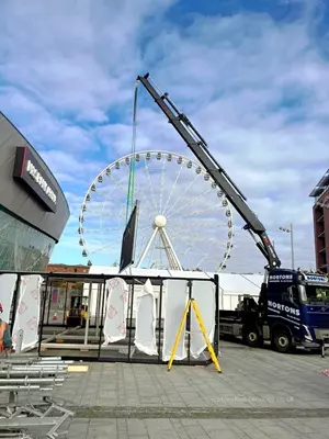 Our Rigid installing a large events marquee at M&S Arena Liverpool
