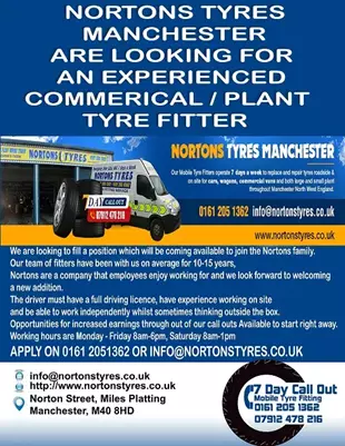 Job Vacancy Commercial/ Plant Tyre Fitter Manchester